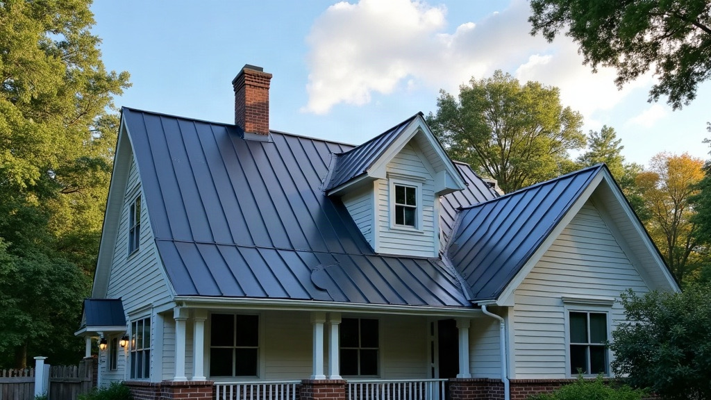 New charcoal standing seam metal roof on a craftsman-style home in Raleigh, NC