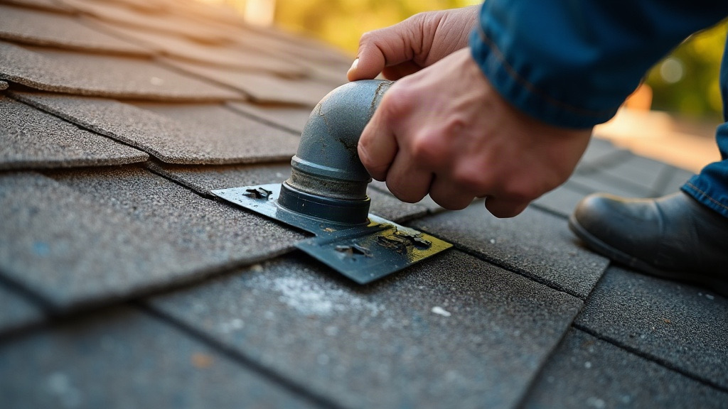 Roofer repairing flashing on an older home near downtown Wake Forest, NC